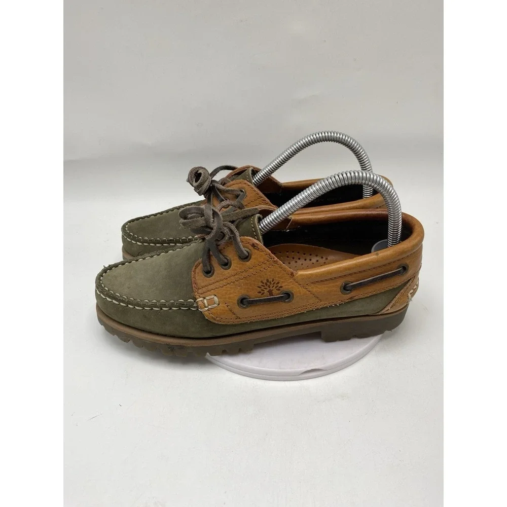 Woodland Boat Shoes Mens US 5 EU 39 3-Eye Green Brown Casual Slip On 4189